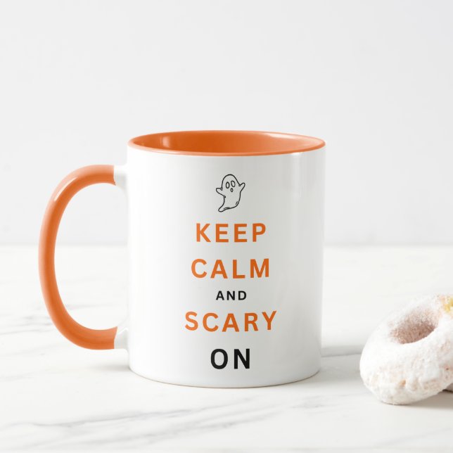 Auf Orange Text Halloween Ghost behalten und Beäng Tasse (Mit Donut)