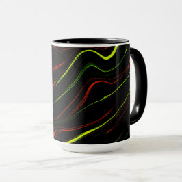 Auf schwarzem Fond zeigen sich die grünen und rote Tasse