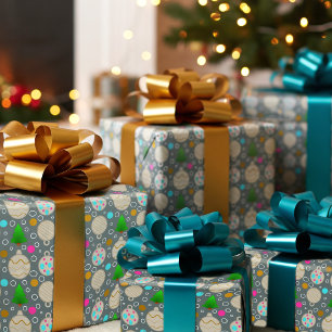 Auf Silber handgezeichnet Weihnachtsbäume und Orna Geschenkpapier