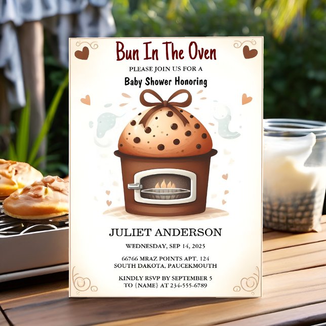 Auf Spaß Retro Boho Kuchen Bun in Oven Baby Dusche Einladung (Von Creator hochgeladen)