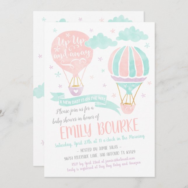 Auf und ab Babydusche Heißluftballon Einladung (Vorne/Hinten)