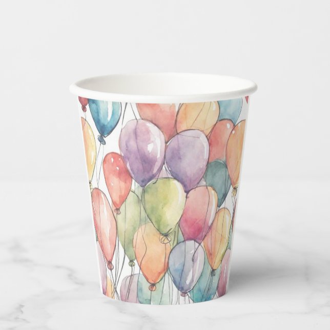 Auf und ab Ballon Geburtstag Pappbecher (Vorderseite)