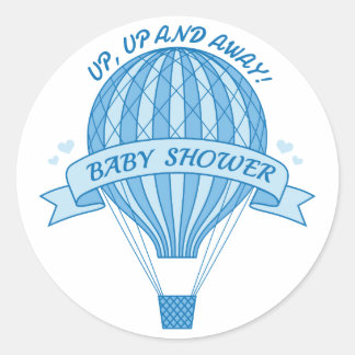 Auf und ab blauer Heißluftballon Babydusche Runder Aufkleber