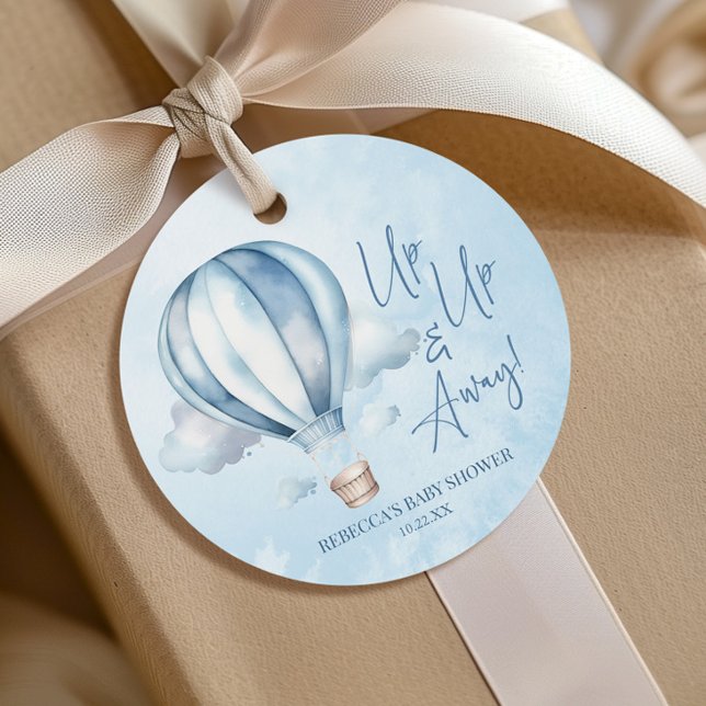 Auf und ab! Blue Hot Air Balloon Baby Dusche Geschenkanhänger (Von Creator hochgeladen)