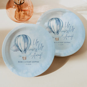 Auf und ab! Blue Hot Air Balloon Baby Dusche Pappteller
