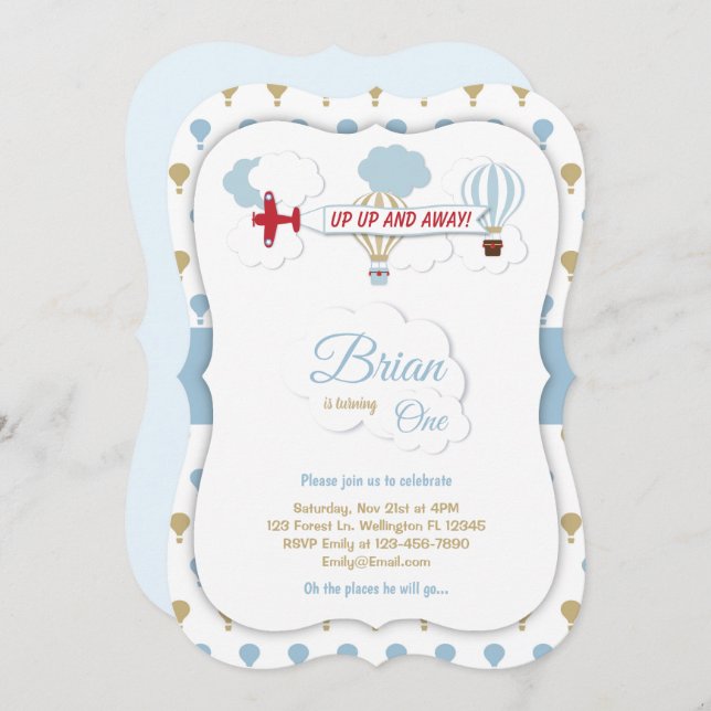 Auf und ab! Flugzeugeinladung zum Geburtstag Einladung (Vorne/Hinten)