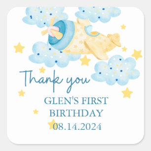 Auf und ab gelbes Flugzeug Danke Quadratischer Aufkleber