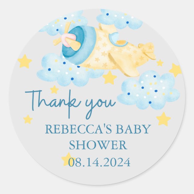 Auf und ab gelbes Flugzeug Danke Runder Aufkleber (Vorderseite)