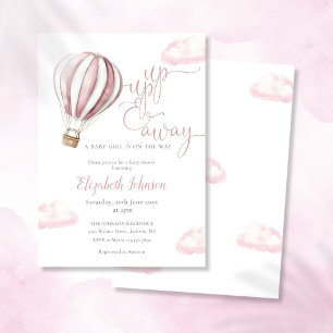 Auf und ab Girl Pink Hot Air Ballon Babydusche Einladung