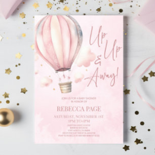 Auf und ab! Pink Hot Air Ballon Babydusche Einladung