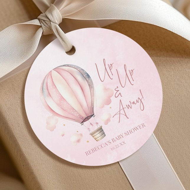 Auf und ab! Pink Hot Air Ballon Babydusche Geschenkanhänger (Von Creator hochgeladen)