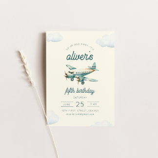 Auf- und Abflug Flugzeug zum Geburtstag einladen Einladung