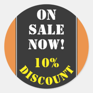 "AUF VERKAUF JETZT!" "10% RABATT" runder Aufkleber