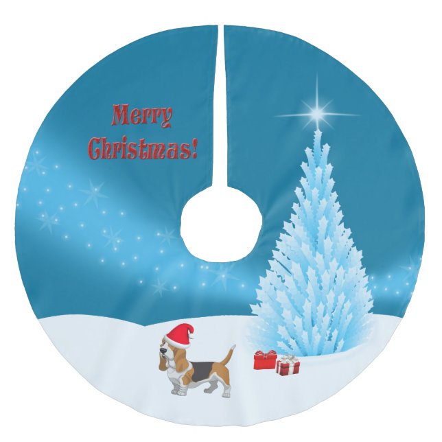 Auf Weihnachtsbaumrock im Weihnachtsmarkt gewartet Polyester Weihnachtsbaumdecke (Vorderseite)