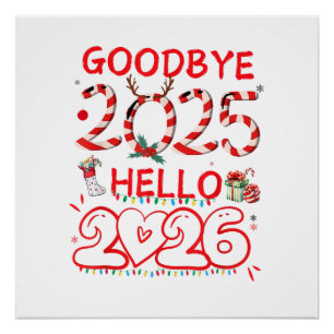 Auf Wiedersehen 2025 Hallo 2026 Frohe Weihnachten Poster