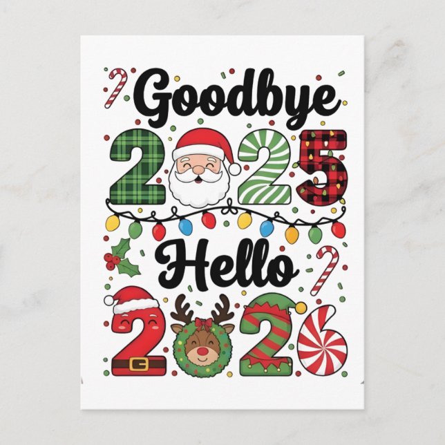 Auf Wiedersehen 2025 Hallo 2026 Neujahrsvorsatz   Postkarte (Vorderseite)