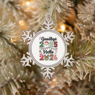 Auf Wiedersehen 2025 Hallo 2026 Neujahrsvorsatz Schneeflocken Zinn-Ornament