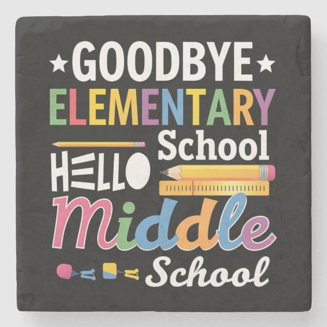 Auf Wiedersehen Grundschule Hallo Mittelschule Steinuntersetzer (Vorderseite)