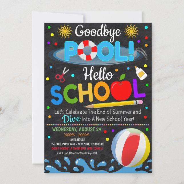 Auf Wiedersehen Pool Hallo Schule Party-Einladung Einladung (Vorderseite)