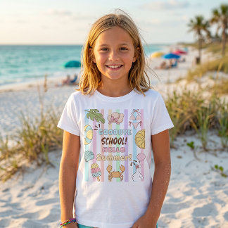 Auf Wiedersehen Schule Hallo Sommer Streifen Paste T-Shirt