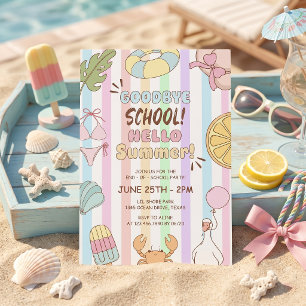 Auf Wiedersehen Schule Hallo Sommerparty Streifen Einladung