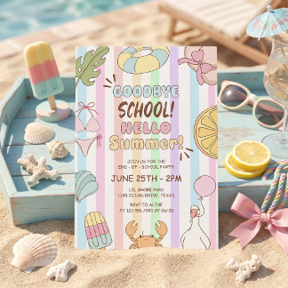 Auf Wiedersehen Schule Hallo Sommerparty Streifen Einladung