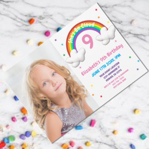 Auf Wolke 7! Regenbogen-Geburtstag Einladung
