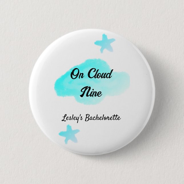 Auf Wolke neun pastellblaue Wolken Stern Junggesel Button (Vorderseite)