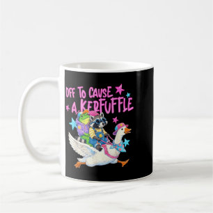 Auf zu einem Wirbel Frosch Waschbär Gans Reiten Kaffeetasse