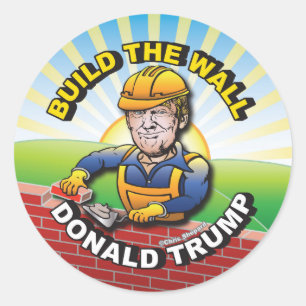 AUFBAU DER WALL DONALD TRUMP BRICK LAYER MASON USA RUNDER AUFKLEBER