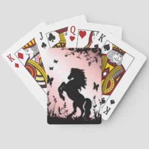 Aufbäumender schwarzer Hengst Pink Spielkarten