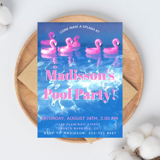 Aufblasbare Flamingos im Pool - Party im Pool Einladung
