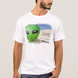 Aufblasbares alien mit Willkommen zu Roswell T-Shirt