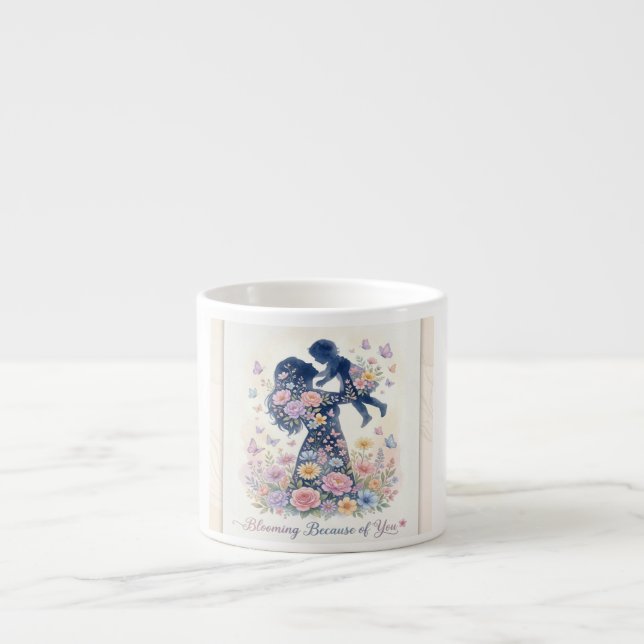 Aufblühend dank Dir Mutter Kind Florale Silhouette Espressotasse (Vorderseite)