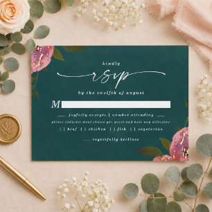 Aufblühende Chic Tealgrüne Mahlzeiten-Auswahl RSVP Karte