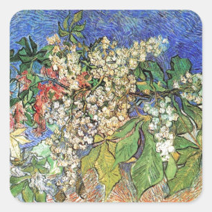Aufblühende Kastanienzweige, Van Gogh Quadratischer Aufkleber