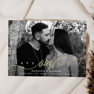 Aufblühende Liebe Gold Schrift Save-the-Date Folieneinladung