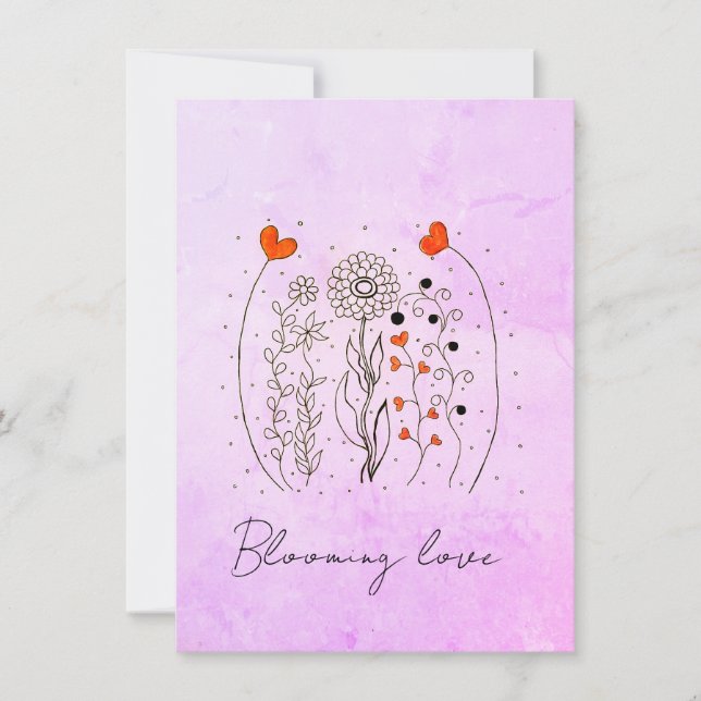 Aufblühende Liebe Handgezeichnete Herzen Florale K (Vorderseite)