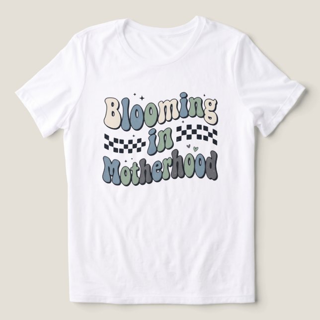 Aufblühende Mutterschaft Groovy Karierte Mama-Gesc Tri-Blend Shirt (Design Vorderseite)