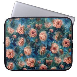 Aufblühende Rosen Wasserfarbe Nahtloses Muster Laptopschutzhülle
