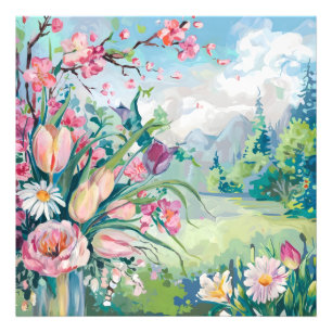 Aufblühende Serenität Aquarell Blumen  Fotodruck