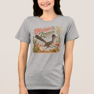 Aufblühende und dahinrasende Roadrunner-Wüstenland Tri-Blend Shirt