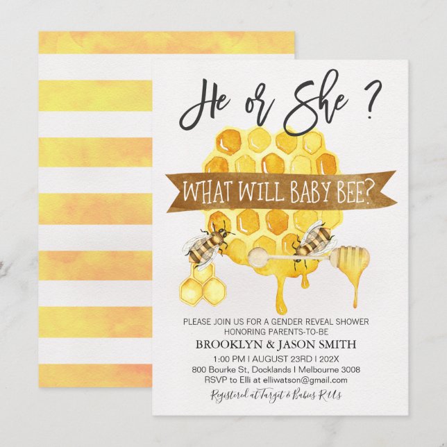 Aufdeckung der Bee Themed Baby Shower Einladung (Vorne/Hinten)