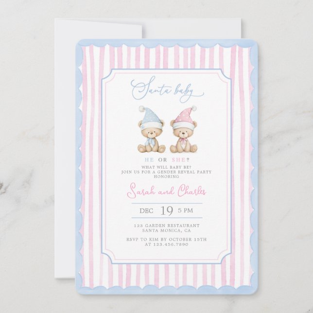 Aufdeckung der Einladung von Santa Baby Gender (Vorderseite)