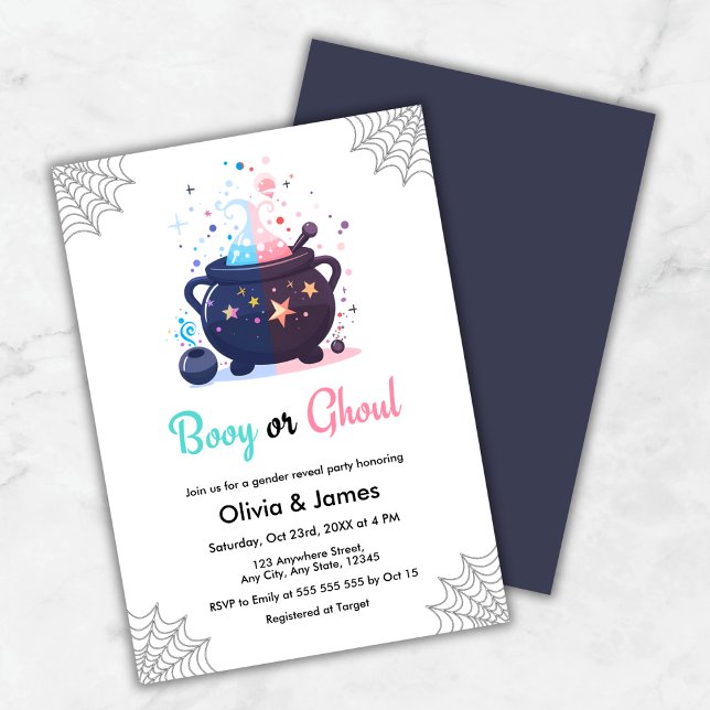 Aufdeckung des Geschlechts bei Booy oder Ghoul Cau Einladung (Booy or Ghoul Cauldron Halloween Gender Reveal Invitation )