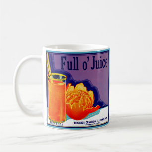 Aufdruck des orangefarbenen Kratetiketts "Full o’ Kaffeetasse