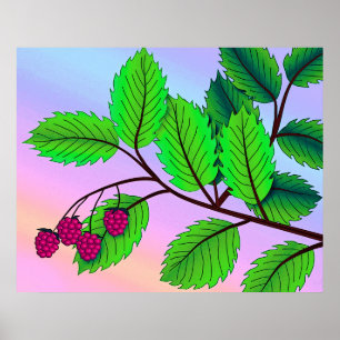 Aufdruck "Himbeeren auf Zweig" mit Rand Poster