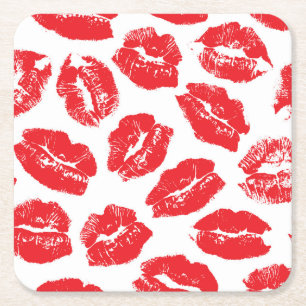 Aufdruck Kiss Roter Lippen: Nahtloser Vintage-Stil Rechteckiger Pappuntersetzer