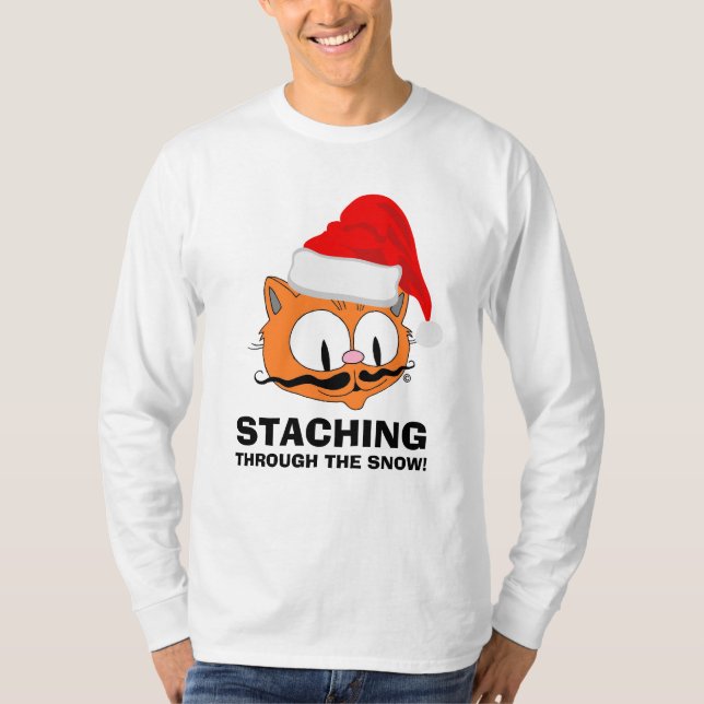 AUFENTHALTEN DURCH DIE SCHNEE-Mustache-Spaß-Katze T-Shirt (Vorderseite)