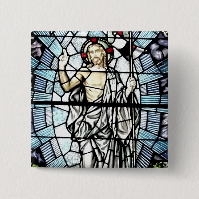 Auferstehung des Jesus-Buntglas-Fensters Button (Vorderseite)